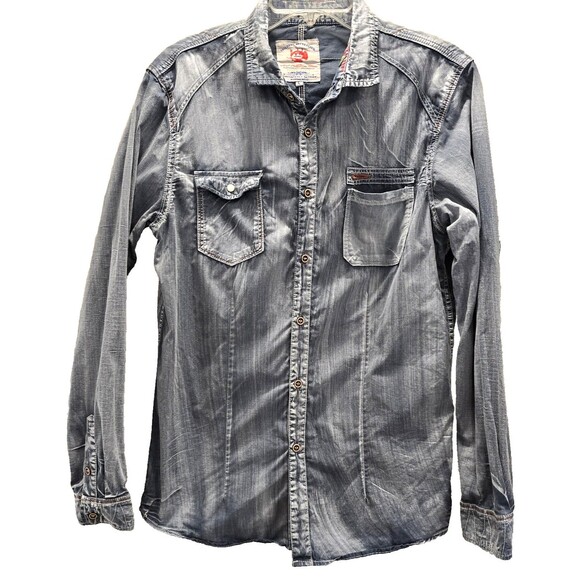 Tailored Recreation Shirt Mens Large Gray Distressed Western Casual Long Sleeve - Picture 1 of 15